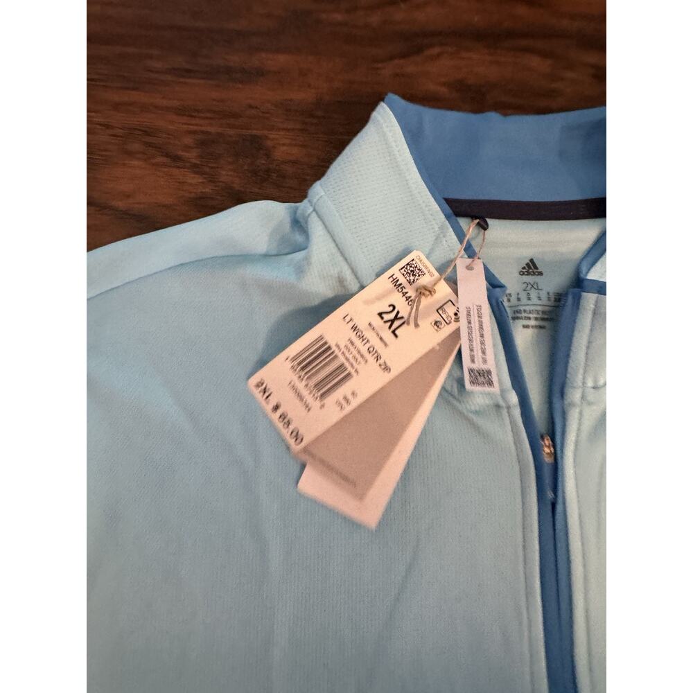 Adidas Mens Golf Lt Wght Qtr Zip Bliss Blue Sz 2XL NWT HM5446 - Picture 4 of 7